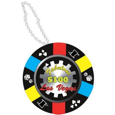Las Vegas $100 Poker Chip Promotional Key Chain w/ Black Back (6 Square Inch)