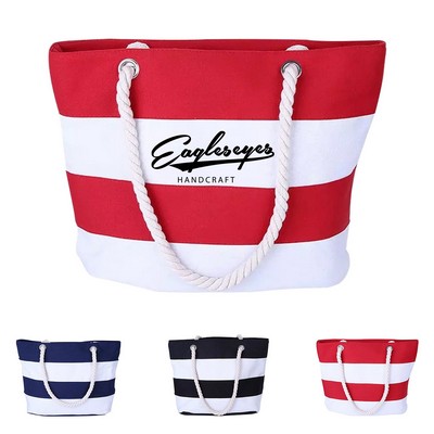 Nautical Striped Canvas Tote Bag