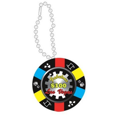 Las Vegas $100 Poker Chip Promotional Key Chain w/ Black Back (10 Square Inch)