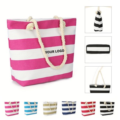Classic Retro Design Canvas Beach Tote Bag Large Capacity