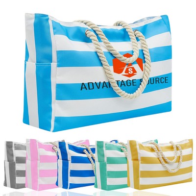 Striped Beach Tote Bag W/ Thick Cotton Rope Handles