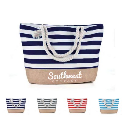 Striped Canvas Beach Tote Bag